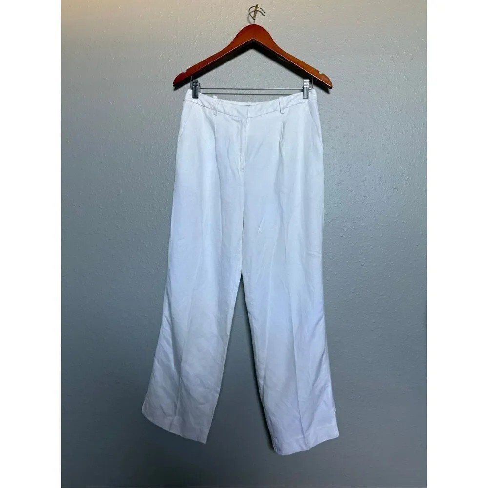 H&M White Linen Blend Wide Leg Cropped Pants Women’s US 6 EUR 36